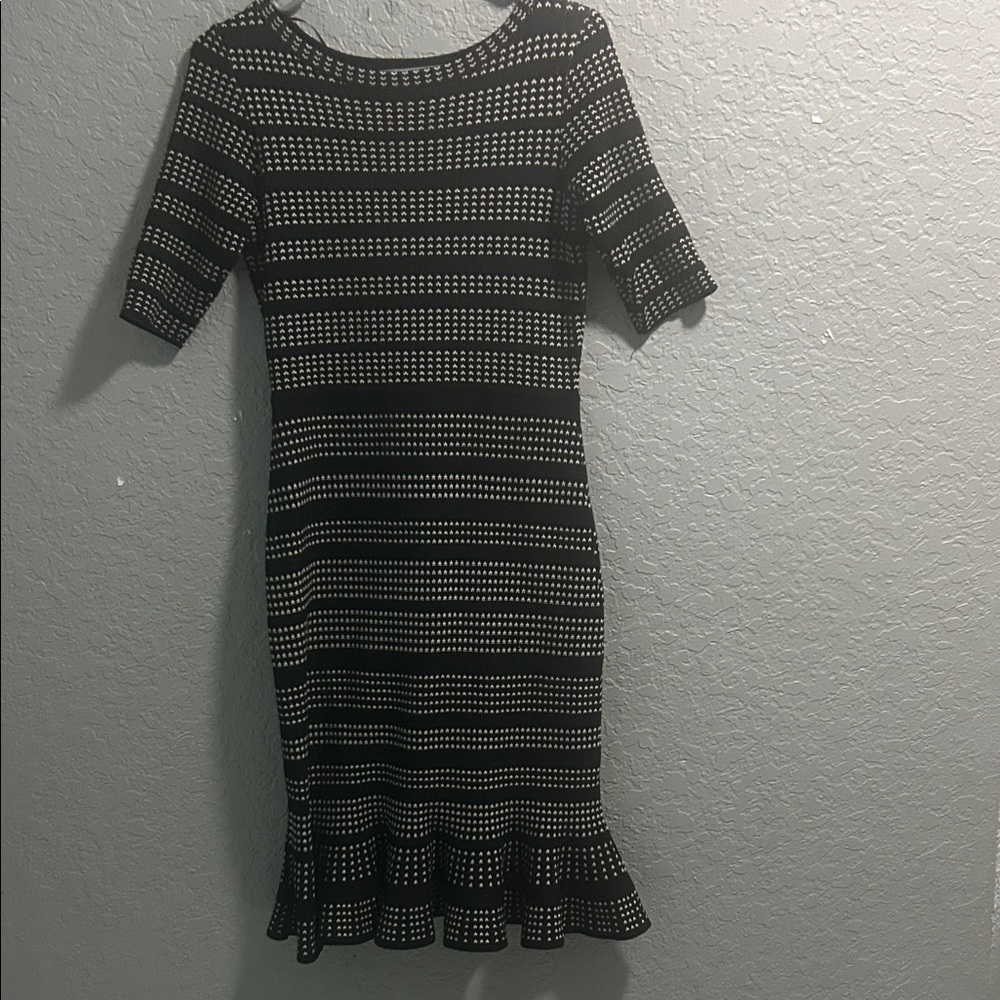 Taylor Stitch Black and White Patterned Midi Dress